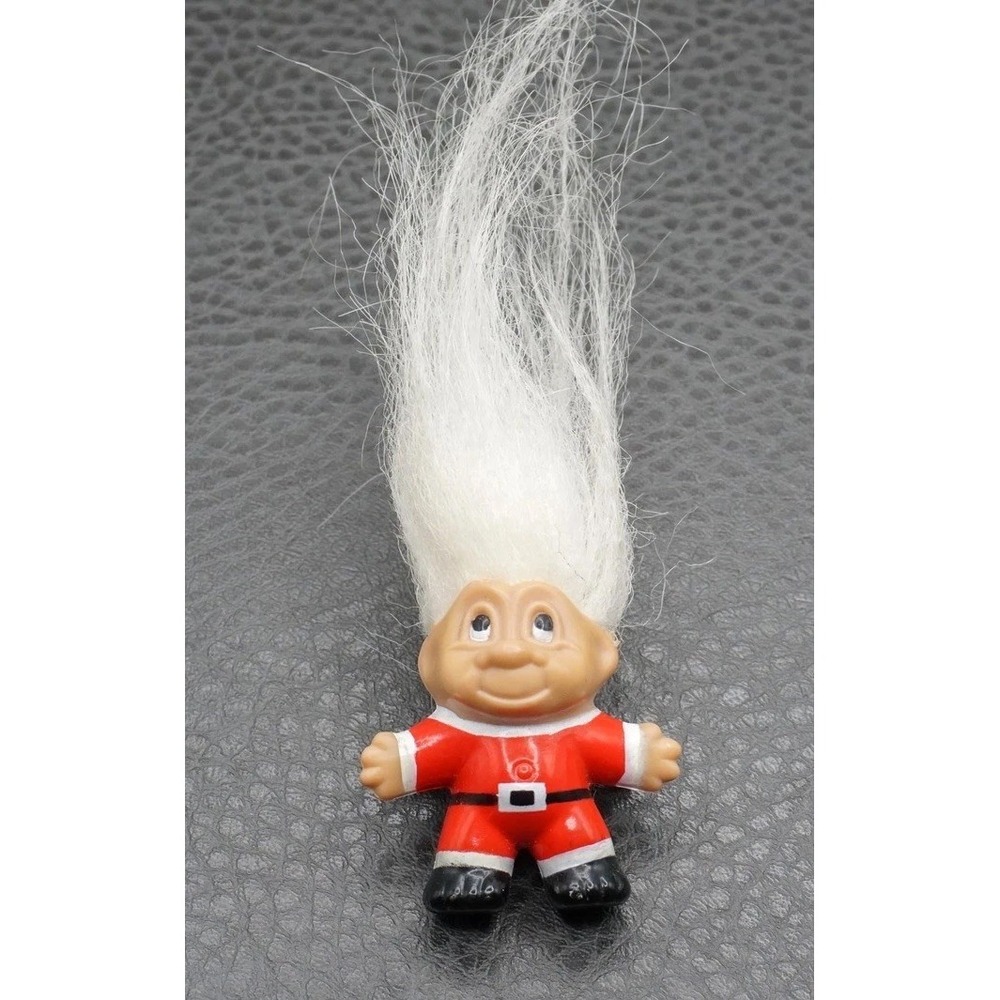 VTG Troll Doll Santa Claus Christmas Toy White Hair Red Suit Holiday Pin Brooch